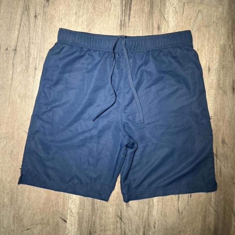 Blue Mountains Navy Blue Athletic Shorts Drawstring Elastic Waist Zip Pocket Gym
